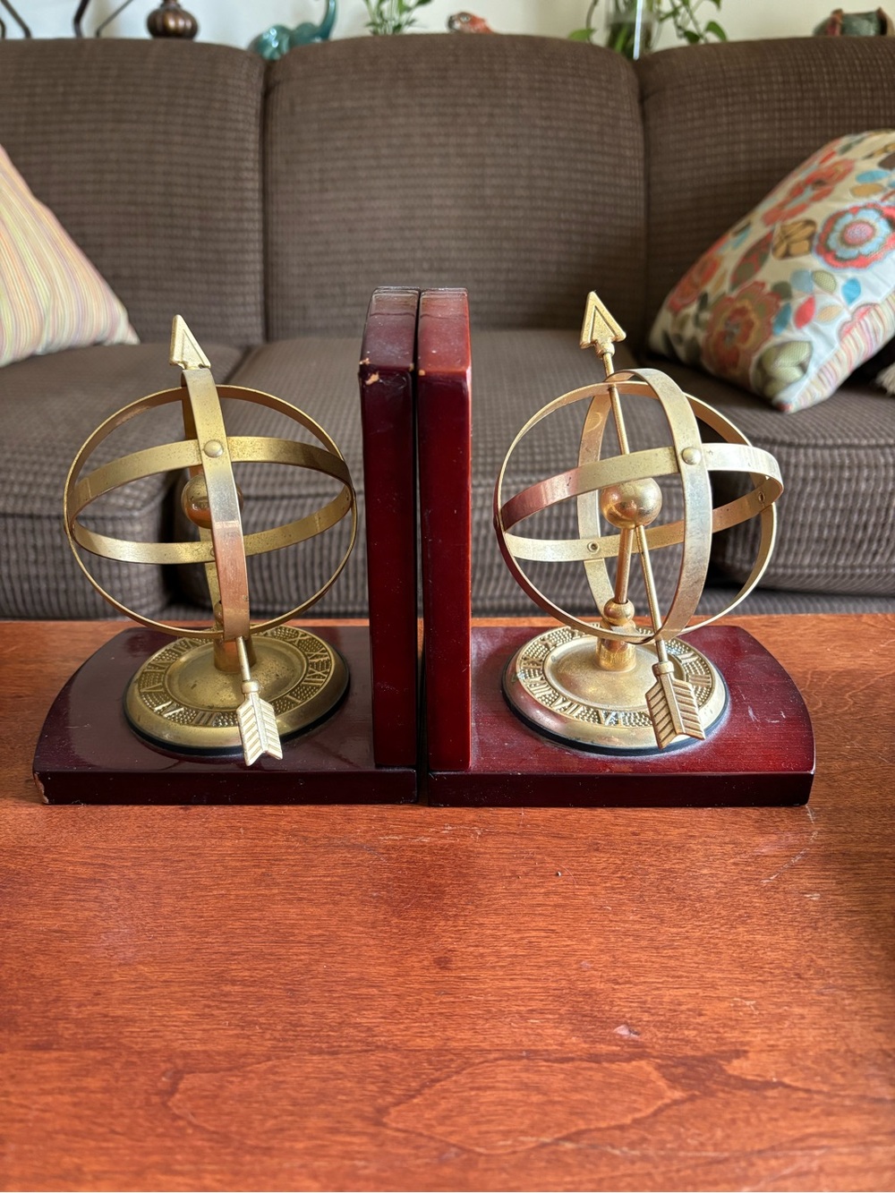 Armillary Brass and Mahogany Bookends vintage